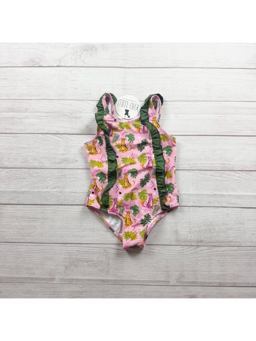 Kiki + Lulu Girls Pink Jungle Leopard Print Swimsuit Ruffle Accent NWT 7-8